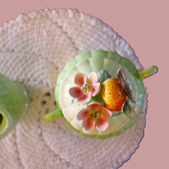 Vtg Napco Peach Blossom creamer & sugar bowl with lid from 20th cen - Picture 9 of 13